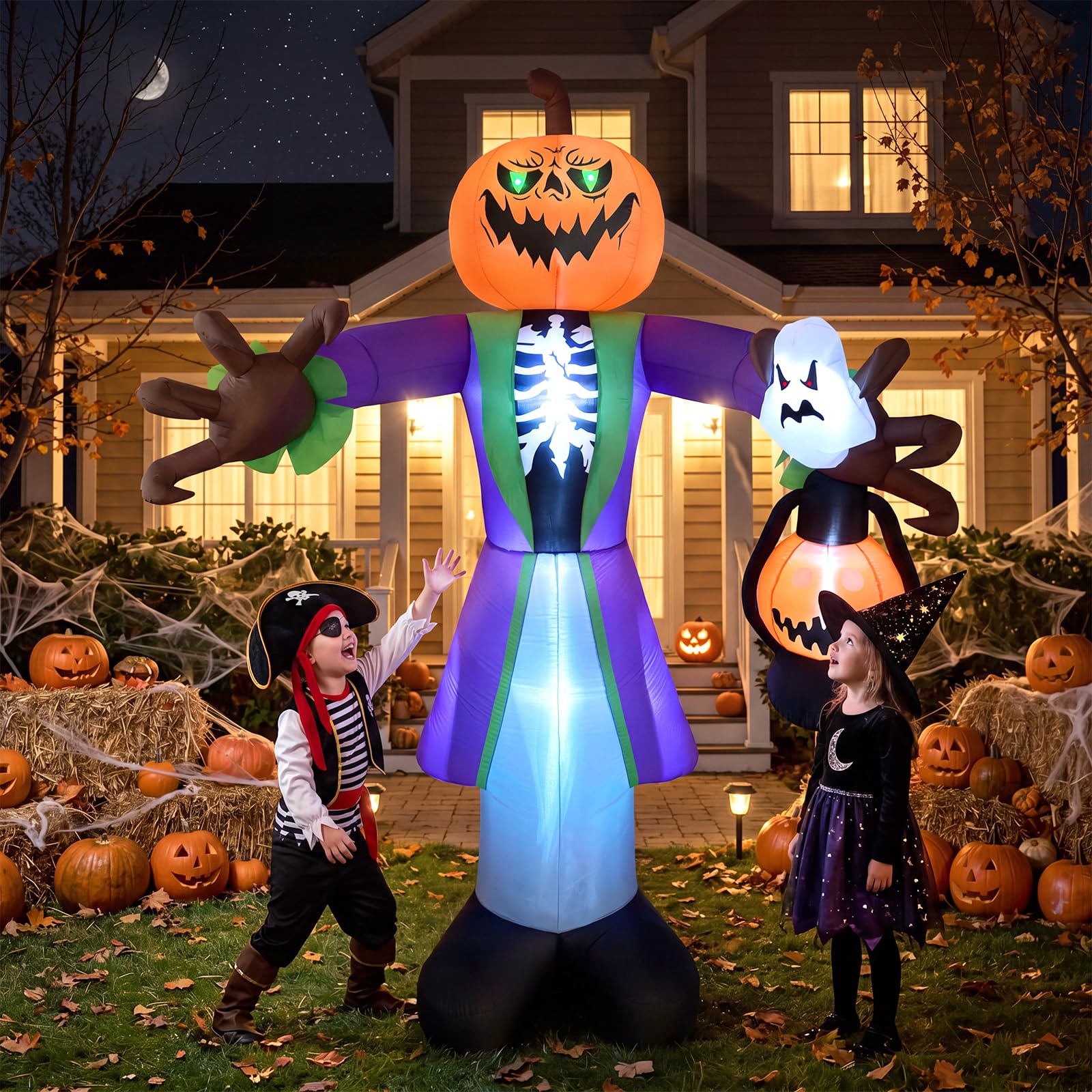 Halloween Pumpkin Decor Led - Zombie zucca gonfiabile illuminata per Halloween,